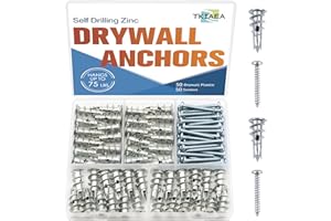 Tkiaea Zinc Heavy Duty Self-Drilling Drywall Anchor Kit - 50 Metal Anchors with 50 #8 x 1-1/4" Screws, Total 100 Pieces