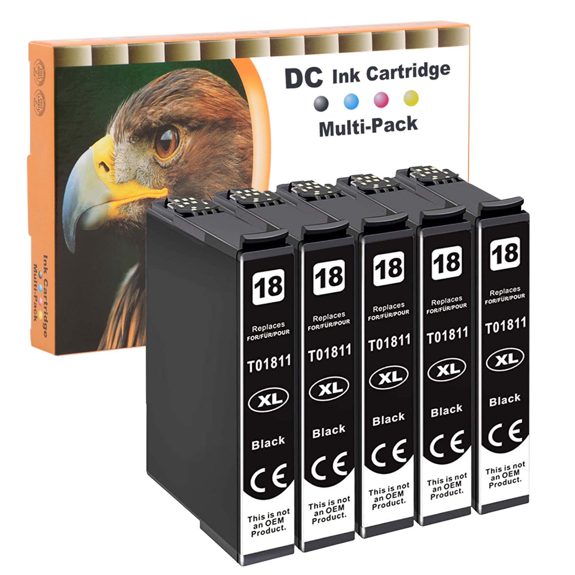 D&C Compatible Ink Cartridge Replacement for Epson 18 18XL for Epson Expression Home XP-202 XP-205 XP-212 XP-215 XP-225 XP-302 XP-305 XP-315 XP-312 XP-322 XP-325 XP-405 XP-412 XP-422 XP-425 (5 Black)
