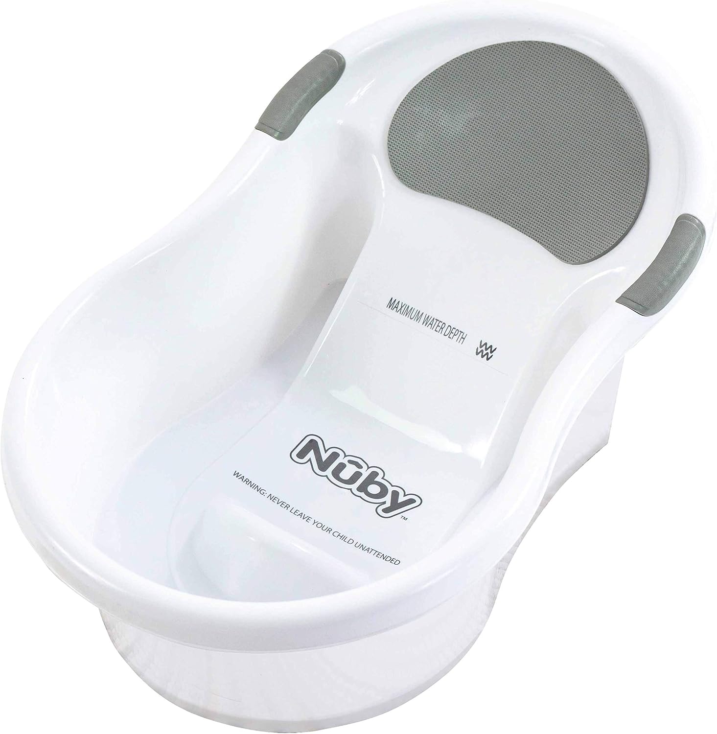Nuby Baby Bath with Integrated Seat and Soft Headrest - White/Grey, 3+months, White Grey
