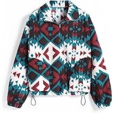 ZAFUL Sweatshirt for Women Oversized Quarter Zip Pullover with Pockets, Long Sleeve Ethnic Aztec Print Faux Fur Crop Top