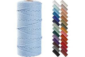 NOANTA Baby Blue Macrame Cord 3mm x 109yards, Colored Macrame Rope, Cotton Rope Macrame Yarn, Colorful Cotton Craft Cord for Wall Hanging, Plant Hangers, Crafts, Knitting