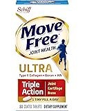 Move Free Ultra Triple Action Joint Supplement with Type II Collagen, Hyaluronic Acid, and Boron for Joint, Cartilage, and Bone Support, 30 tablets