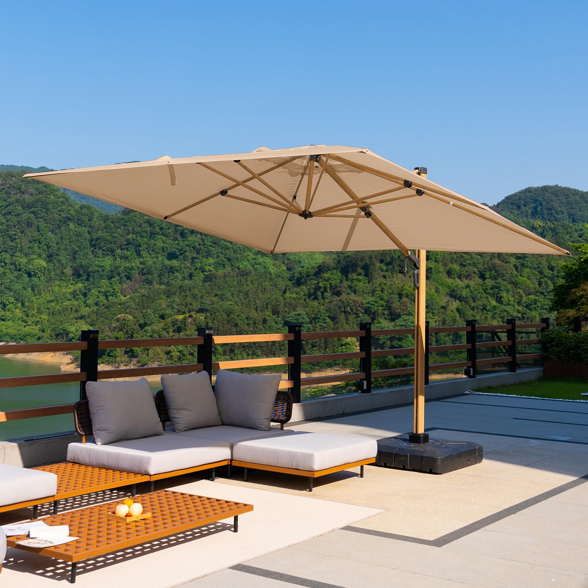 Photo 1 of **************THIS IS ONLY THE BASE FOR THIS UMBRELLA***********
PURPLE LEAF 12FT Patio Umbrella Square Cantilever Umbrella Teak Finished Aluminum Frame Large Windproof Offset Outdoor Sun Umbrellas for Beach Pool Deck, Beige