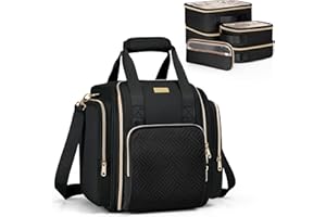 Prokva Travel Makeup Bag with 5 Removable Cases, Large Cosmetic Case Make up Organizer with Strap and Multiple Storage Pockets, Black (Patented Design)