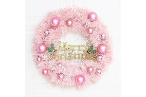 TITA-DONG Merry Christmas Pink Wreath, 11.8 inch Pink Artificial Christmas Wreath with Ornament Balls, Christmas Decorations Indoor Outdoor for Front Door Wall Porch Home Decor(#1)