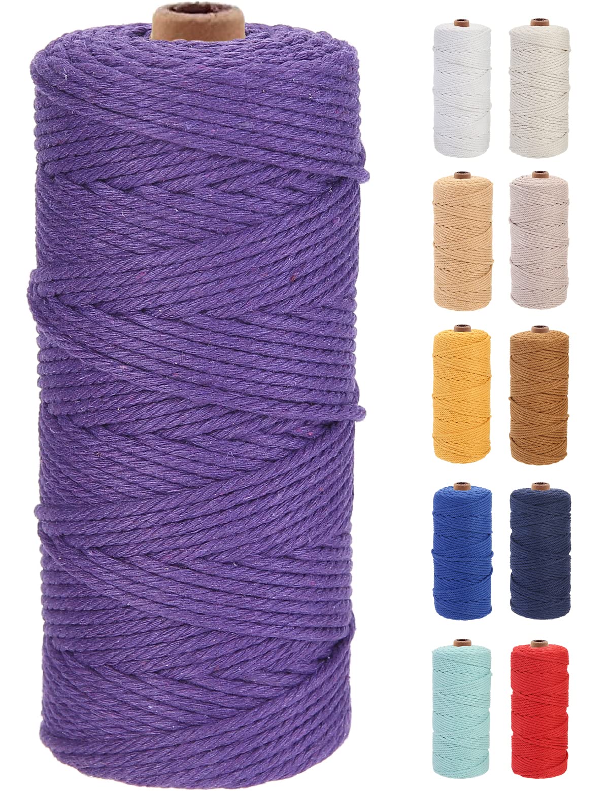 GOHOF Macrame Cord 3mm x 100m Premium Cotton Macrame Rope, 4 Strand Twisted Soft Cotton Cord, One of The Most Perfect Materials for Macrame Art, Cotton String Without Chemicals (Purple) — image 1