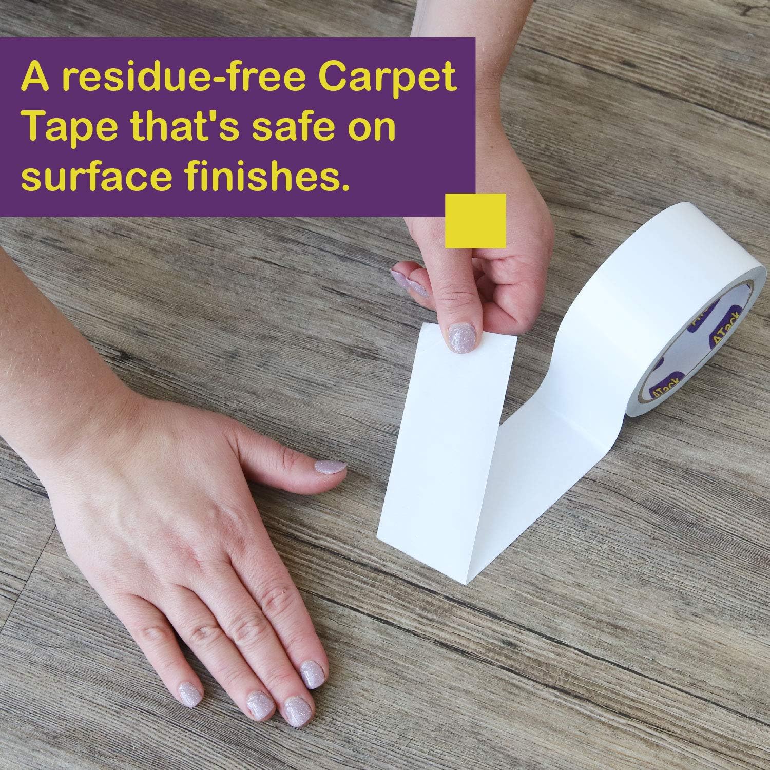 ATack Carpet Tape for Area Rugs and Carpets, Removable, 3 Inches x 20 Yards, Ideal for Stair Treads, Rugs, Carpets Over Carpets or Delicate Hardwood Floors - - 