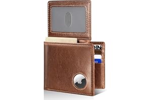 ARTPAXY Bifold Leather RFID Blocking Men's Wallet With AirTag Holder - 2 ID Windows, 12 Card Slots - Gift Box and Protective Film Included - AirTag Not Included