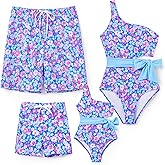 PATPAT Family Matching Swimsuits: Mommy and Me One Shoulder Colorblock Bathing Suits One Piece Swimwear Sets