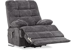DYNOX 400lbs Lift Chairs for Big & Tall Seniors Power Lay Flat Recliner Oversized Lift Sofa with Heat Massage Electric Lift Recliner Chair Bed, Extended Footrest(9205L,Chenille,Grey)