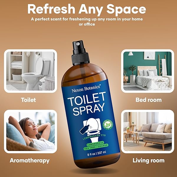 LEMONGRASS TEA TREE TOILET SPRAY 8 FL OZ – BATHROOM ODOR ELIMINATOR AND AIR FRESHENER SPRAY WITH LEMONGRASS, TEA TREE, AND ORANGE – TRAVEL SIZE – NEXON BOTANICS