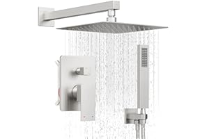 HoliSpa Brushed Nickel Shower System, Shower Faucet Set with 10-Inch Rain Showerhead and Handheld Spray, Wall Mounted High-Pressure Showerhead Combo Set Included Valve and Trim, Brushed Nickel