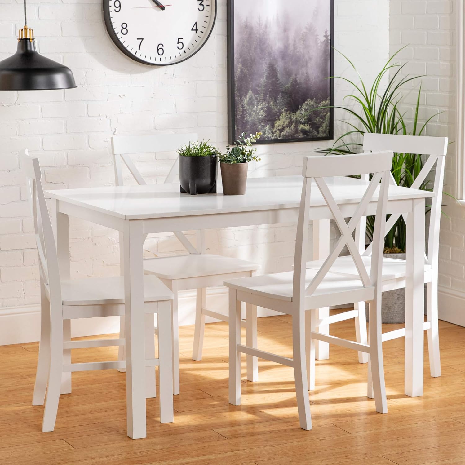 Amazon Com Walker Edison Farmhouse Solid Wood Dining Set 48 White Furniture Decor