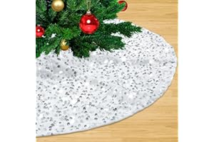 LJIE-House Silver White Tree Skirt Christmas Tree Skirt 36 Inch Mini Tree Skirt Glitter Sequin Tree Skirt for Xmas Home Holiday New Years Party Decoration
