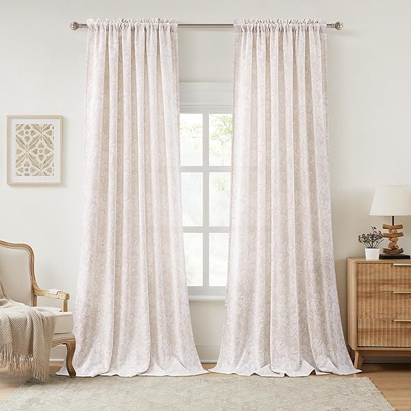 CREAM BEIGE CURTAINS 108 INCH LENGTH 2 PANELS FOR BEDROOM ROD POCKET LIGHT FILTERING TEXTURED DRAPES SOFT AIRY MODERN FARMHOUSE LIVING ROOM DECORATIVE WINDOW DRAPES MORANDI DECOR 52X108 9TF THIN BEIGE