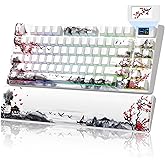 Womier 75% Wireless Mechanical Keyboard with Color Multimedia Screen Gaming Creamy Keyboard, Theme 3-Modes Hot Swappable Key Board w/Wrist Rest,SK80 PRO Gasket RGB Custom for Mac/Win,Red Plum
