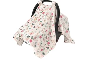 SERAPHY 100% Muslin Cotton Car Seat Covers for Babies, Universal Baby Car Seat Cover, Breathable Muslin Carseat Cover Canopies for Boys and Girls, Soft Infant Car Seat Cover for Summer — Rabbits