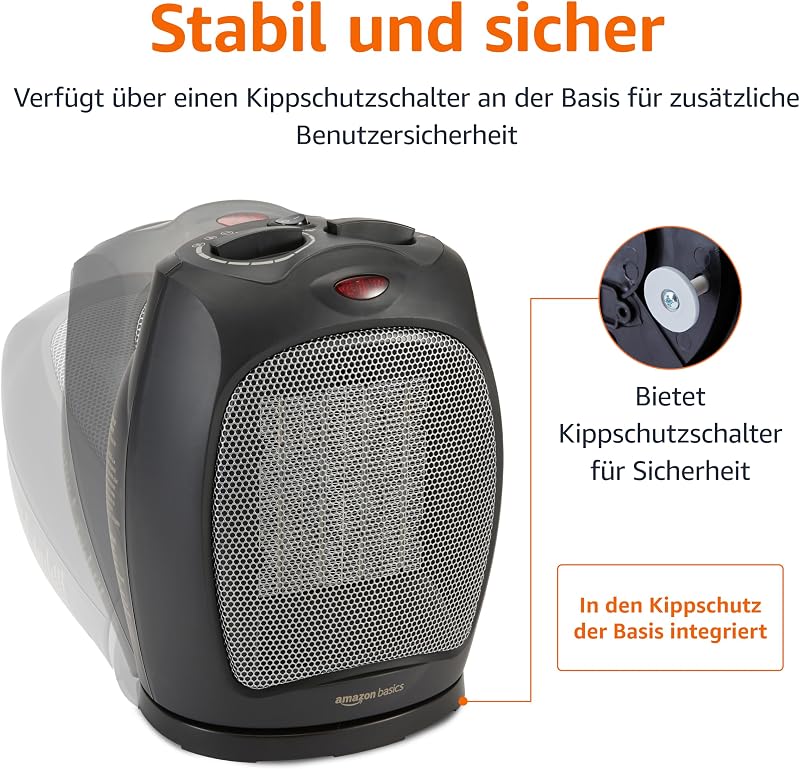 Oszillierende Keramik-Standheizung, 1800 W, mit verstellbarem Thermostat - Schwarz — Foto 5 von 7