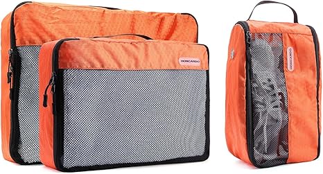 Amazon Eucool 3pcs旅行キャンプ収納ケースストレージバッグ服パッキングキューブ荷物セットメッシュシューズ オレンジ 収納家具 オンライン通販