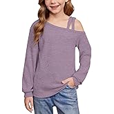BesserBay Girl's Fall Off Shoulder Ribbed Knit Sweater Tops Cute Long Sleeve Asymmetrical Neck Casual Sweatshirts