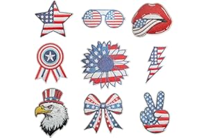 YIDUOGUOSHU 9 Pcs 4th of July Patches, American Flag Patch Sew Iron on Embroidered Applique, Independence Day Iron on Patches for Hats, Clothes, Jeans, Jackets, DIY Craft Gifts for Boys, Girls (4th of July)