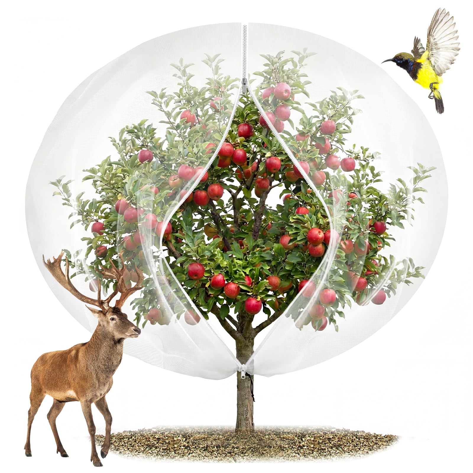 Photo 1 of 12'x12' Large Fruit Tree Netting with Zipper - Protects Fruit from Squirrels, Birds & Pests, Heavy-Duty Tree Covers for Fruit Trees (White)