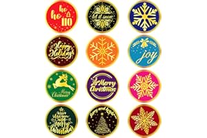 Clabby 360 Pieces Merry Christmas Stickers, 2 Inch Gold Color Snowflake Stickers Tags Joy Deer Adhesive Labels Xmas Cards Gift Envelopes Seals Boxes Decorative for Christmas Holidays Party Supplies