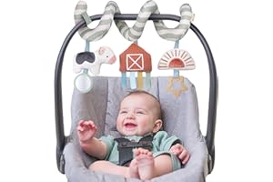 Itzy Ritzy Spiral Car Seat & Stroller Activity Toy - Stroller & Car Seat Toys for Ages 0 Months and Up - Hanging Toys Include Dangling Ring, Mirror and Textured Ribbons (Farm)