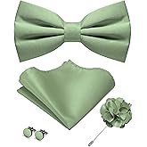 JEMYGINS Solid Color Pre-tied Bow Tie and Pocket Square Cufflinks Lapel Pin Sets for Men 4PCS