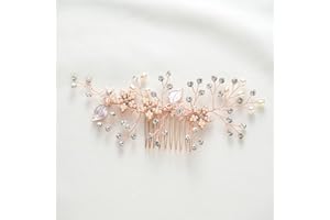 SWEETV Rose Gold Bridal Hair Comb Clip - Rhinestone Headpieces Wedding Hair Accessories For Women, Girl, Bride
