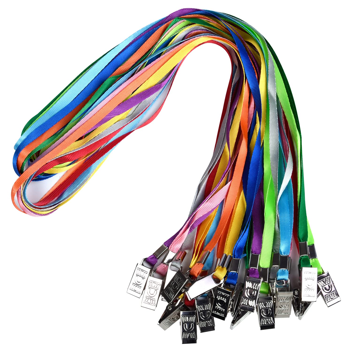 Wisdompro 20 Pack of 17 Inch Colorful Blank Flat Woven Nylon Neck Lanyards/Straps with Metal Bulldog Clip Attachment for Office ID Name Tags and Badge Holders - Assorted Colours