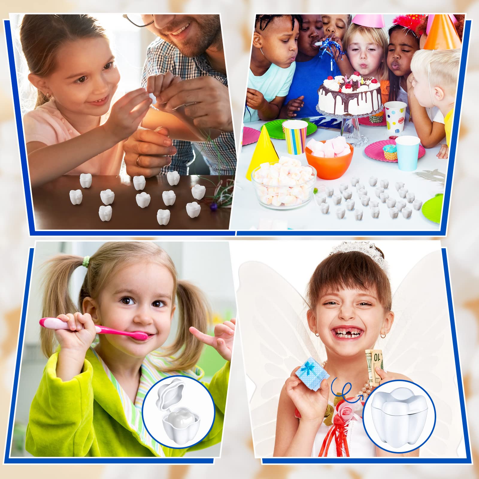 100 Pcs White Savers Plastic School Tooth Holders for Boys and Girls Fairy Box Tooth Holders for Kids Keepsake Goodie Bag Fillers Party Favor Dentist Office, 0.6 x 0.75 x 0.6 Inch