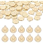 uxcell 52pcs Letter Charm, Enamel Letter Pendants, Alphabet m Pendants Double Sided Beads Charm for DIY Bracelet Necklace Pendants Earring Jewelry, Champagne Gold