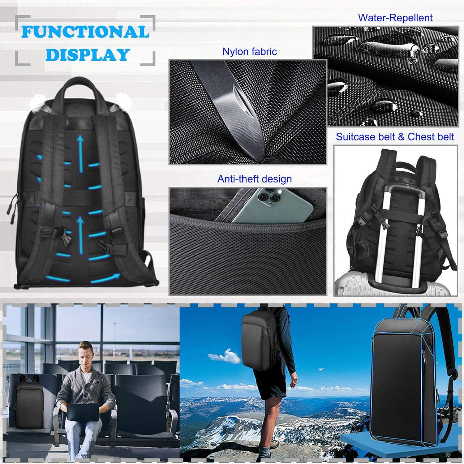 ZINZ Slim and Expandable 15 15.6 16 Inch Laptop Backpack Anti Theft Business Travel Notebook Bag - Image 5