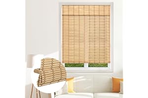 SEEYE Cordless Bamboo Blinds - Light Filtering Roller Shades, Natural Roman Blind, Roll Up Blind for Windows, Easy to Install for Door, Patio, Bedroom, 30" W x 64" H