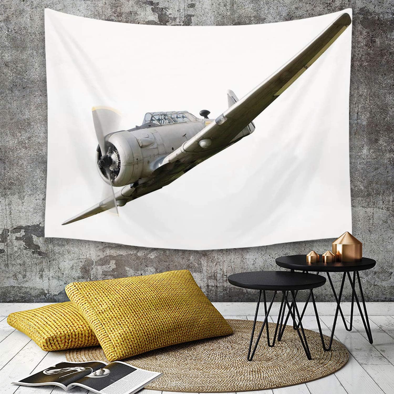 Tapestry Wall Hanging,Vintage Airplane Decor,Historical Old War