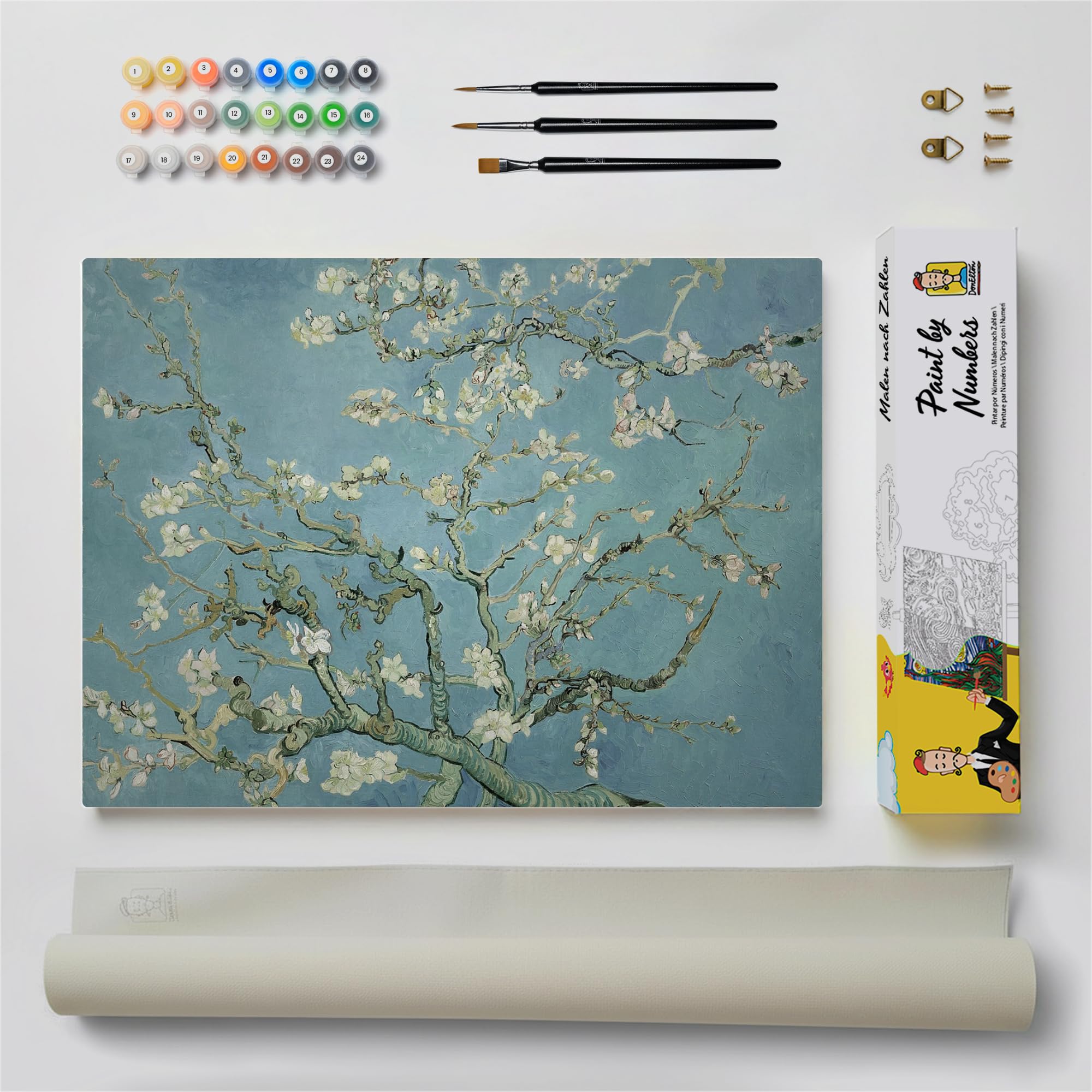 Paint by Numbers for Adults Van Gogh Almond Blossom Acrylic Paint by Numbers Kit for Beginners Pre-Printed Canvas with 3 Brushes and a Set of Colorful Paints
