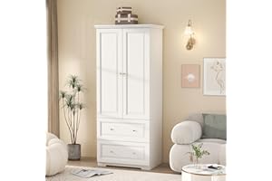 Mhsatyrs White Armoire Wardrobe Closet with Drawers: Wardrobe Closet for Hanging Clothes, Modern Bedroom Armoires with Hanging Rod, Wardrobes Closets with Doors and Shelves (White, 31.5")