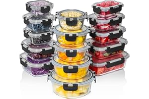 Razab 30 PC Glass Food Storage Containers with Lids - Reusable Glass Meal Prep Containers for Lunch and Leftovers - Airtight & Leakproof Snap Locking Lids - Oven, Freezer, Microwave, Dishwasher Safe