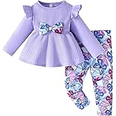 Jecson Toddler Baby Girl Clothes: Cotton Soft Outfits Set A-Line Top & Butterfly-Print Pants Cute Fall Home Outdoor 6M-4Y