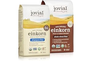 Jovial Organic Einkorn Whole Wheat & Unbleached All Purpose Flour - Bread Baking Flour for Sourdough, High Protein, Non-GMO, Organic Pizza & Pasta, European Italian - 32 Oz, 2 Pack