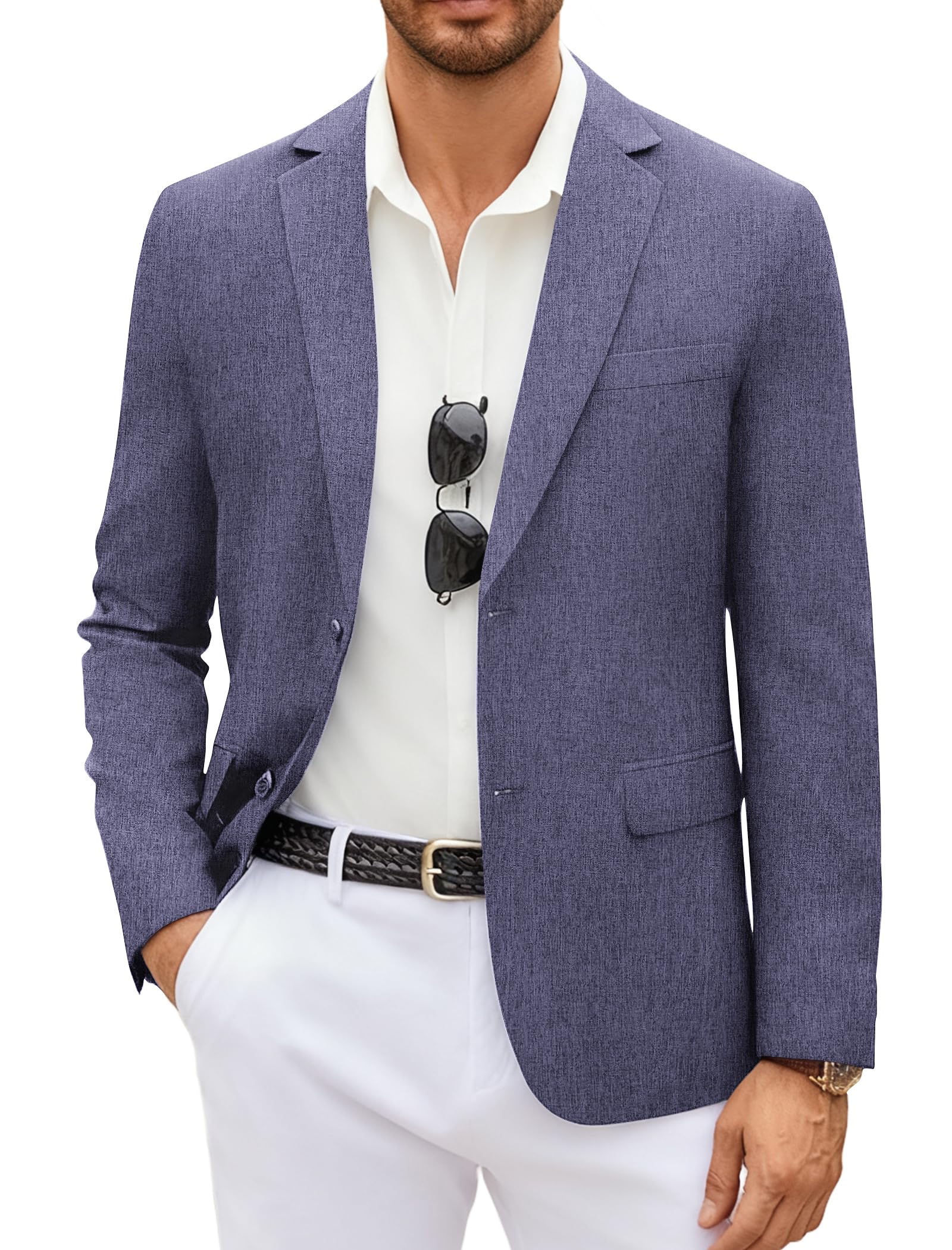 Photo 1 of COOFANDY Men Linen Sport Coats Casual Blazer Formal Sport Jacket Lightweight Unlined Slim Fit Suit Jacket Solid, XXXL Blue