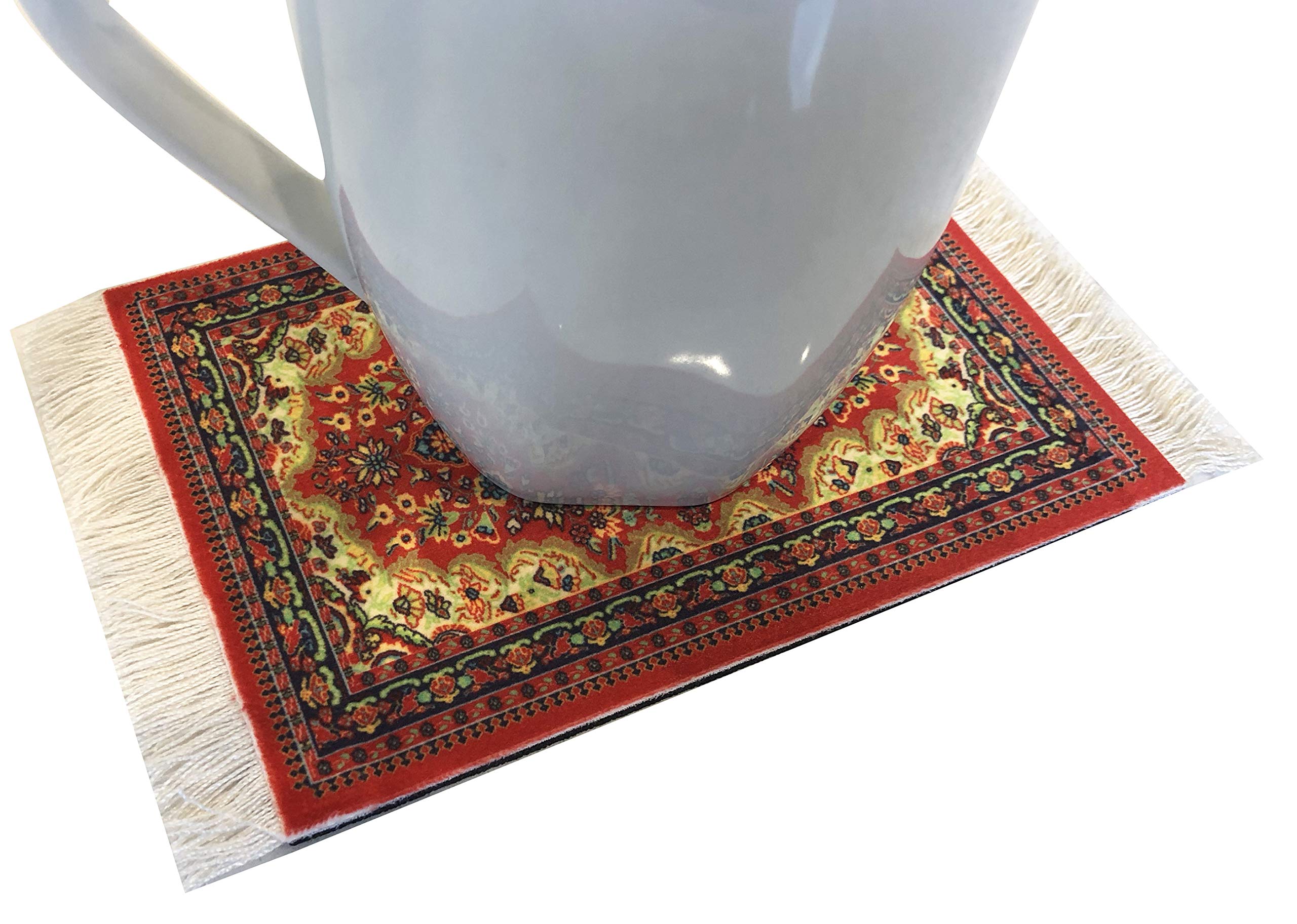 Set of 4 Rug Table Coasters Oriental Design Fabric Carpet Drink Mats