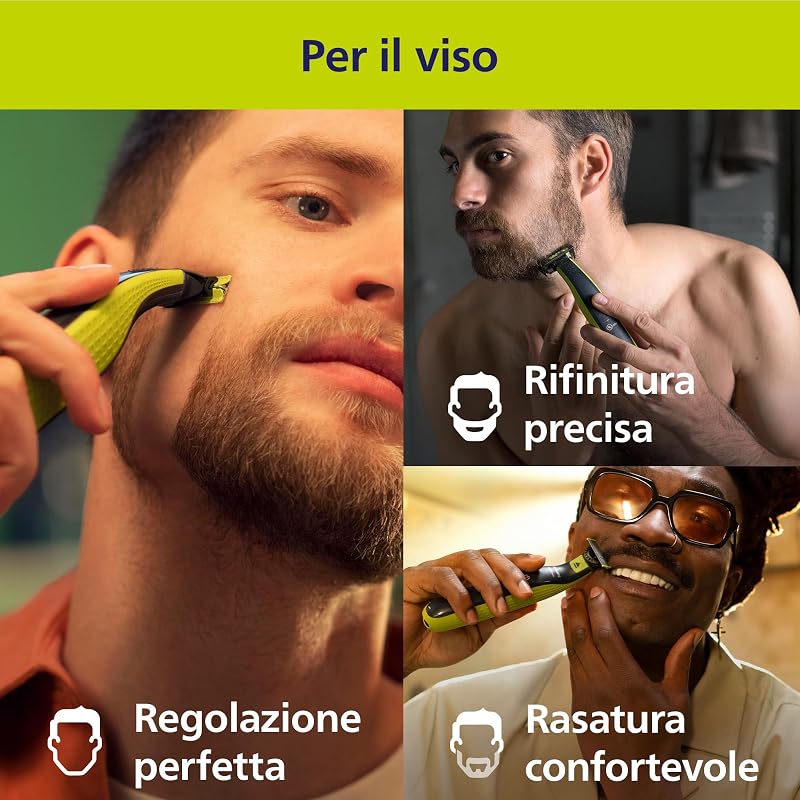 OneBlade 360 Autentico Regolabarba Elettrico per Viso e Corpo, Rasoio e Spazzola, 3x 360 Lame, 3x Pettine per Barba (1,3,5 mm), 1x Kit per il Corpo, QP2824/31