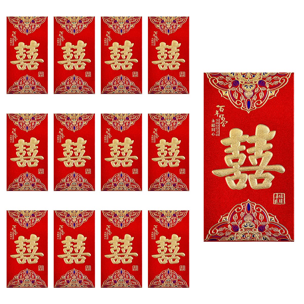 Jagowa 12PCS Lucky Money Envelopes Traditional Chinese Red Money Pockets Red Envelopes For Wedding (Style B)