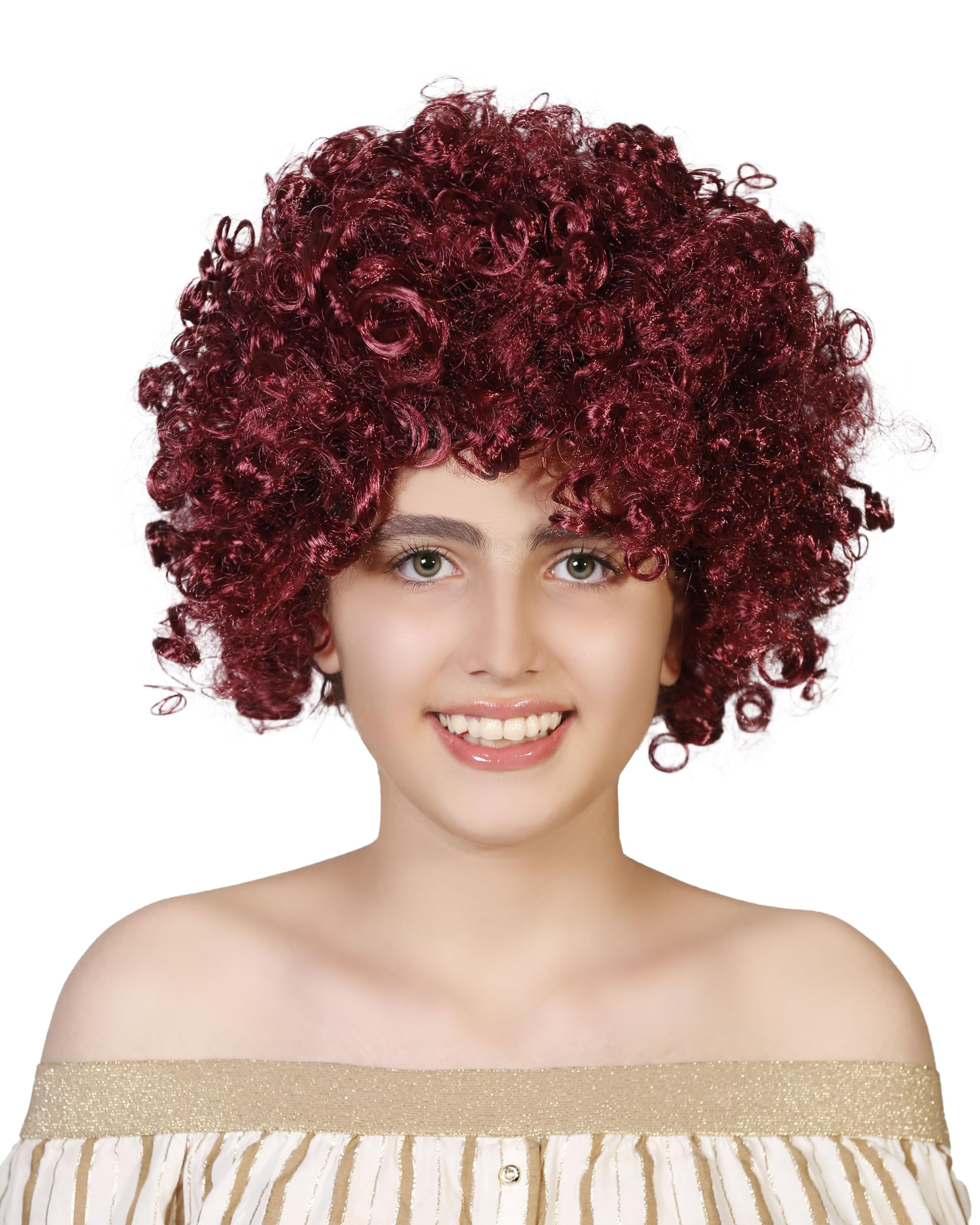 Unisex Clown Wig Circus Funny Fancy Party Dress Accessory Afro Stag Do Fun Joker (Burgundy) — image 1