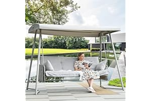 CHINNLUU 3 to 4 Seat Porch Swing, 2-in-1 Outdoor Swing Bed with Adjustable Backrest Canopy 800 lbs Capacity Patio Swing Chair with Stand Cushions Pillows for Backyard