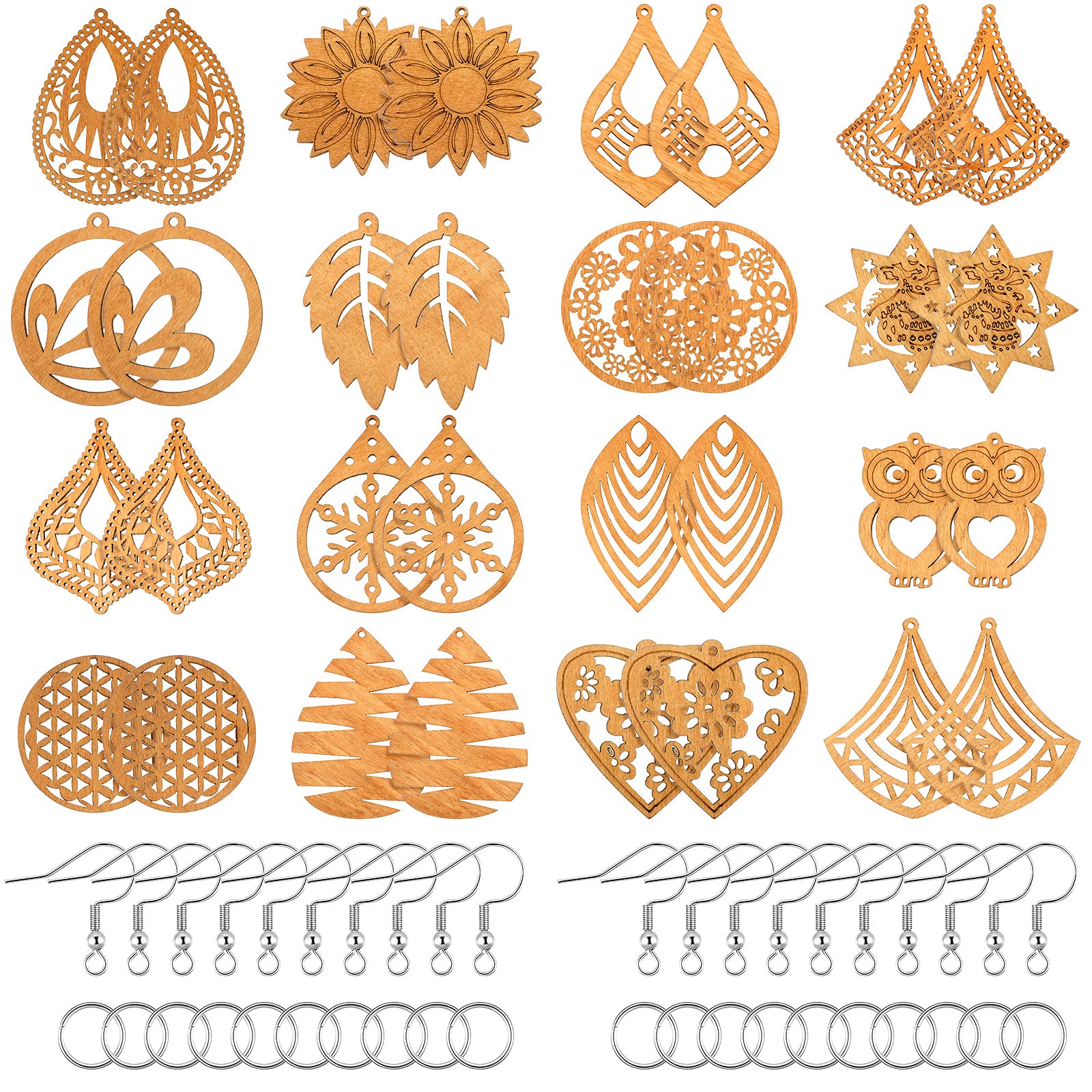 Photo 1 of Hicarer 182pcs Wooden Dangle Earring Making Kit, Includes 32pcs African Wood Drop Earring Pendants, 100 Jump Rings & 50 Hooks/Clips (Light Coffee)