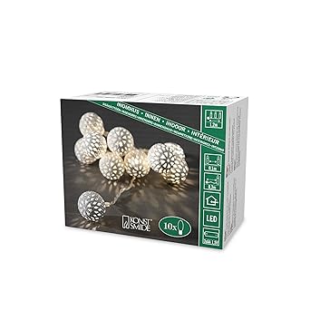 Konstsmide 3188-103 LED Dekolichterkette mit kleinen weißen Metallbällen/für Innen/Batteriebetrieben: 3xAA 1.5V (exkl.) / 10 