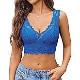 Avidlove Womens Lace Bralette Deep V Plunge Bra Wireless Longline Sexy Tank Tops Soft Crop Top Non Padded Blue